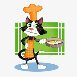 煎蛋的厨师卡通手绘可爱猫厨师煎蛋高清图片
