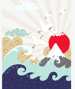 日式风格英文山太阳日本插画高清图片