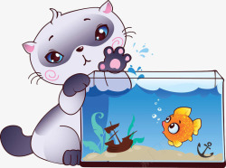 小猫和鱼缸素材