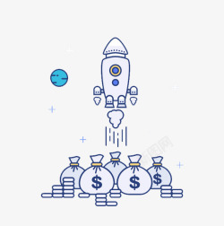 蓝色的钱袋太空飞船金融插画高清图片