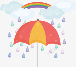 水彩雨后彩虹伞素材