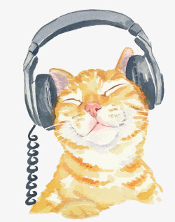 宠萌抱插画动物戴耳机的猫高清图片