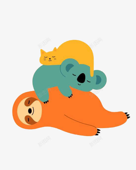 卡通考拉png免抠素材_新图网 https://ixintu.com 儿童插画 动物 动物插画 可爱动物 手绘考拉 树懒 森林 猫咪 睡觉