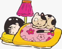 睡觉的女孩和小猫矢量图素材
