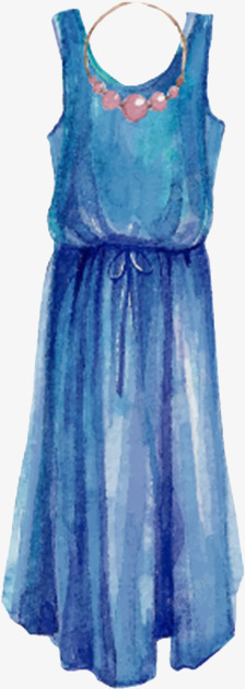 手绘水蓝色女士连衣裙素材