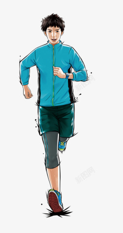 年画人物装饰手绘装饰插图运动跑步的男孩插画高清图片