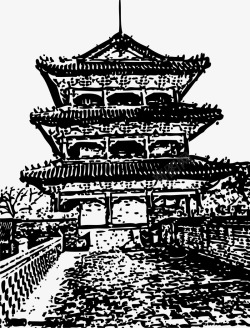 手绘古寺建筑房屋图素材