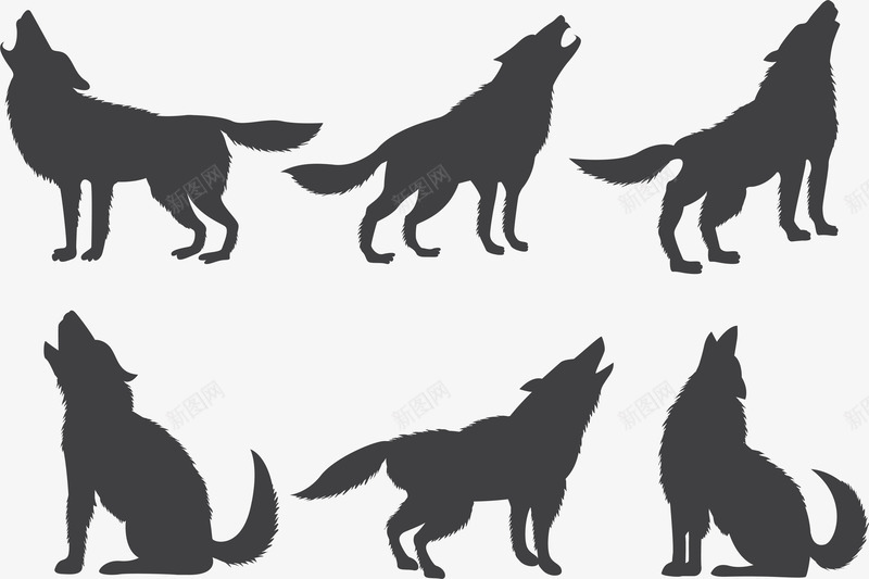 卡通动物狼剪影矢量图图标ai_新图网 https://ixintu.com 动物 动物设计 卡通 嚎叫 头狼 狼 狼插画设计 矢量图