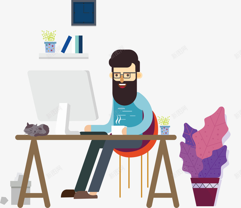 坐在电脑前面工作的人png免抠素材_新图网 https://ixintu.com 加班工作 工作 工作的人 电脑前工作 矢量png 自由工作