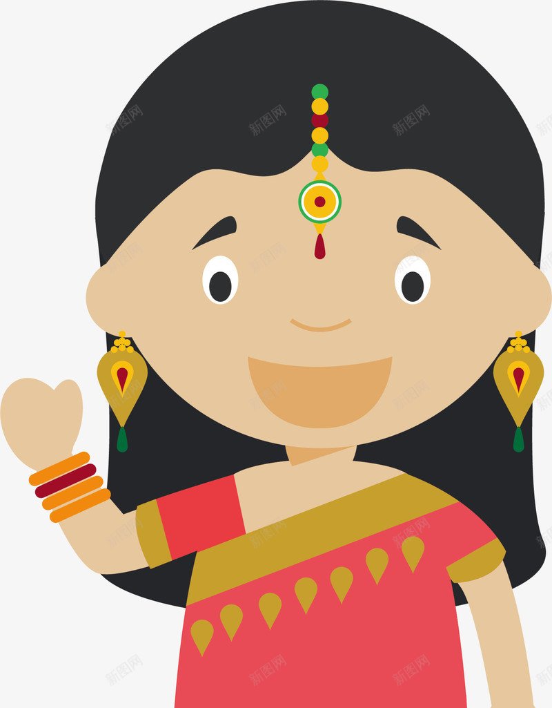 卡通人物小朋友png免抠素材_新图网 https://ixintu.com 卡通人物 卡通小朋友 印度人 印度服饰 招手 笑脸