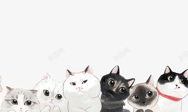小猫psd免抠素材_新图网 https://ixintu.com 小猫 手绘 装饰 黑白