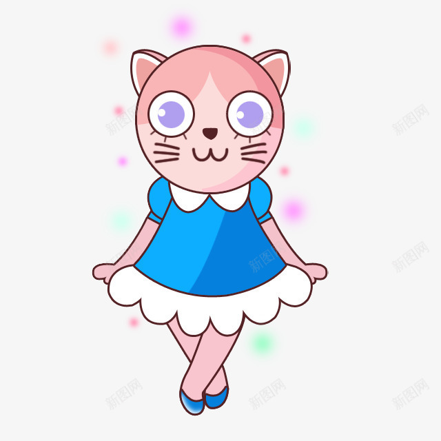 可爱卡通小猫png免抠素材_新图网 https://ixintu.com 动物 可爱卡通 小猫 蓝色裙子