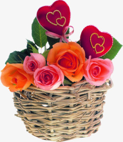 篮筐里的彩色玫瑰七夕情人节素材