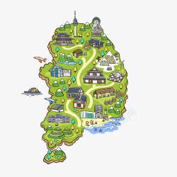 出游地图手绘旅游韩国大佛景点地图矢量图高清图片