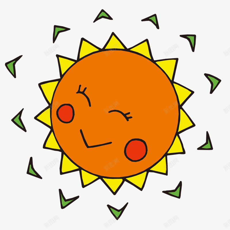 橘黄色的太阳png免抠素材_新图网 https://ixintu.com 卡通 可爱 太阳 手绘 橘黄色的 笑脸 简图 花边