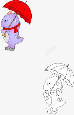 打雨伞的卡通恐龙简笔画素材