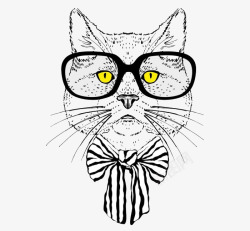 手绘眼镜猫素材