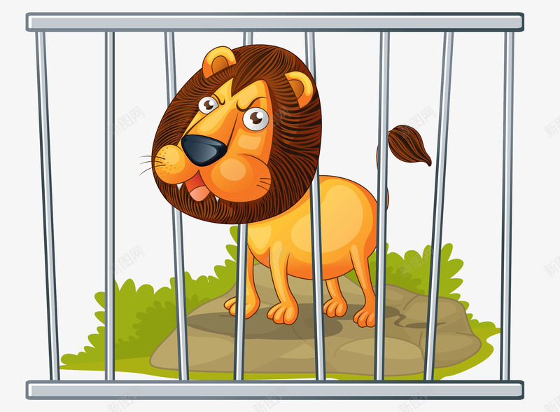 铁栏里的狮子png免抠素材_新图网 https://ixintu.com 凶猛 动物 卡通 圈养 新加坡狮子 森林动物 狮子 猛兽 笼子 野兽 铁栏