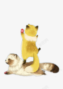 黄色狐狸手绘狐狸与小猫高清图片