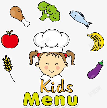卡通厨师儿童png免抠素材_新图网 https://ixintu.com 儿童 卡通 厨师 女孩 插画 漫画 美食 菜单 蔬菜 蔬菜Q版 食物
