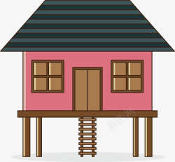 森林小屋卡通粉色小木屋高清图片