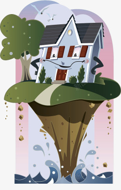 卡通装饰插图洪灾后的房屋素材
