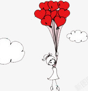 红色气球女孩海报背景七夕情人节素材