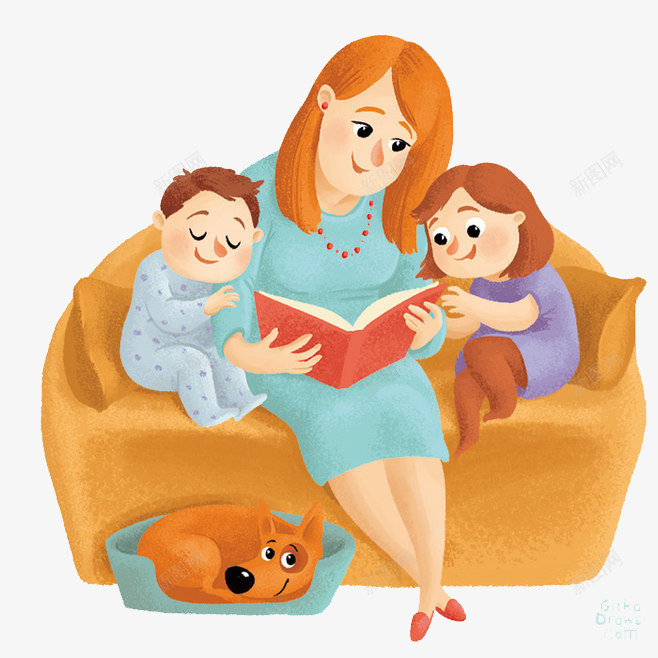 家庭一幕png免抠素材_新图网 https://ixintu.com 儿童 儿童故事 卡通 插画 母亲 沙发