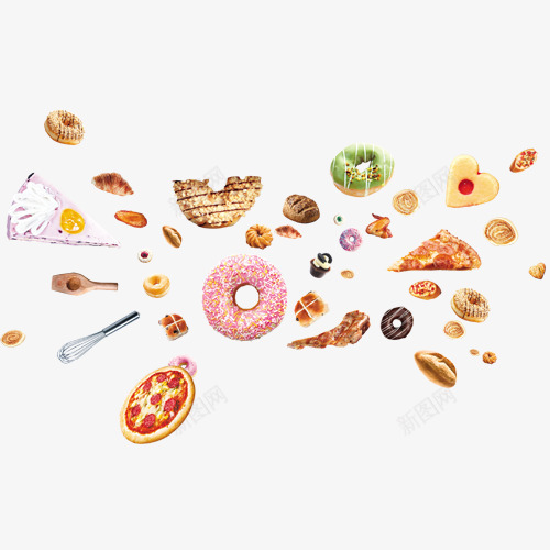 甜甜圈披萨小食物合集psd免抠素材_新图网 https://ixintu.com 披萨 甜甜圈 面包 食物