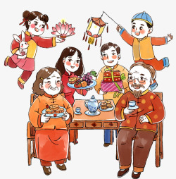 卡通一家四口节日欢乐中秋佳节家人团圆高清图片