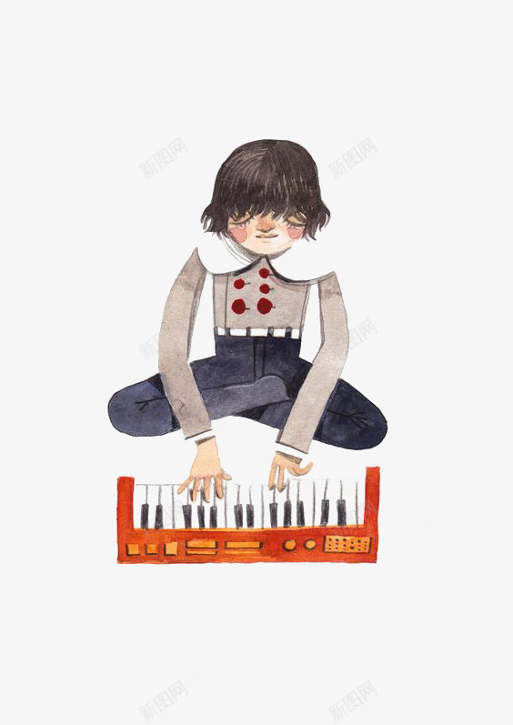 弹琴的男孩png免抠素材_新图网 https://ixintu.com 乐器 冬天 创意插画 水彩 电子琴 男孩