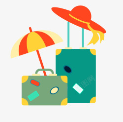 彩色旅游度假彩色旅游度假箱子草帽高清图片