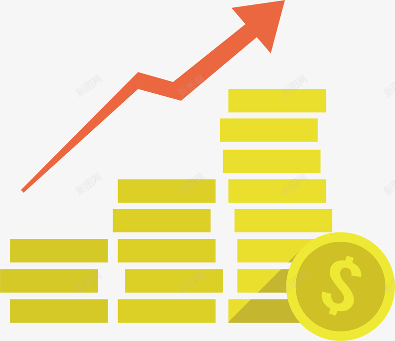 黄色一路上涨的价格矢量图ai免抠素材_新图网 https://ixintu.com 上涨 箭头 红色 通货膨胀 金币 钱币 黄色 矢量图