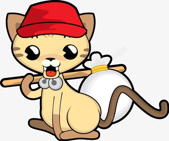 戴红帽子的小猫咪png免抠素材_新图网 https://ixintu.com 卡通 卡通甩棍子 小猫咪 手绘 棍子 简笔画