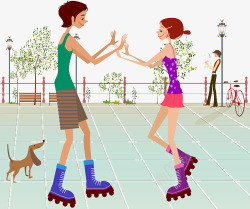 熘冰鞋和奖牌插画男生女生在溜冰高清图片