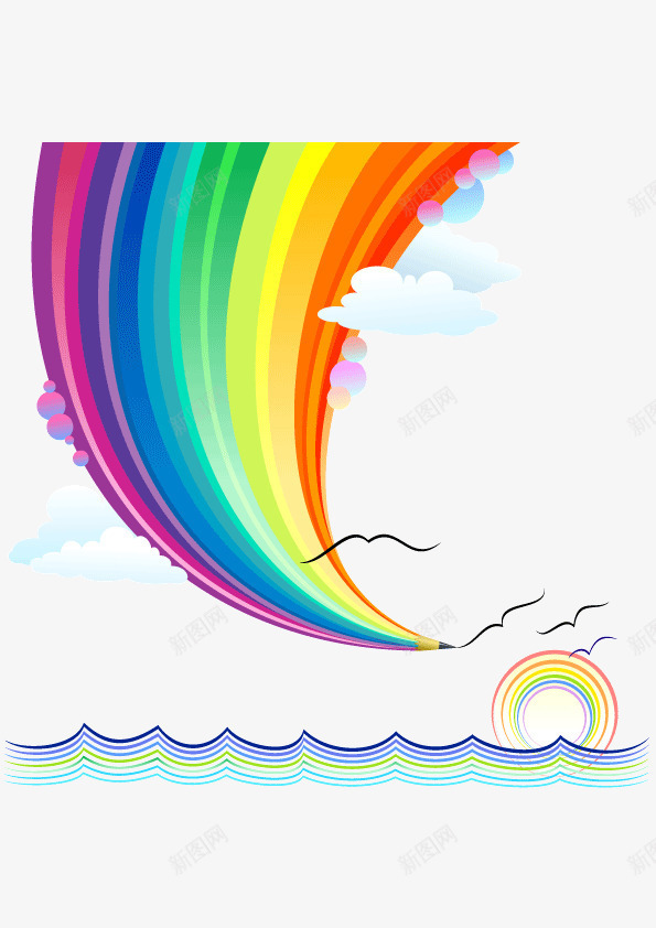 彩虹云朵装饰图案矢量图ai免抠素材_新图网 https://ixintu.com 云朵 彩虹 装饰图案 矢量图