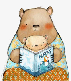 读书的熊父子小熊亲子高清图片