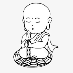 阿弥陀佛手绘简笔画打坐的小和尚高清图片