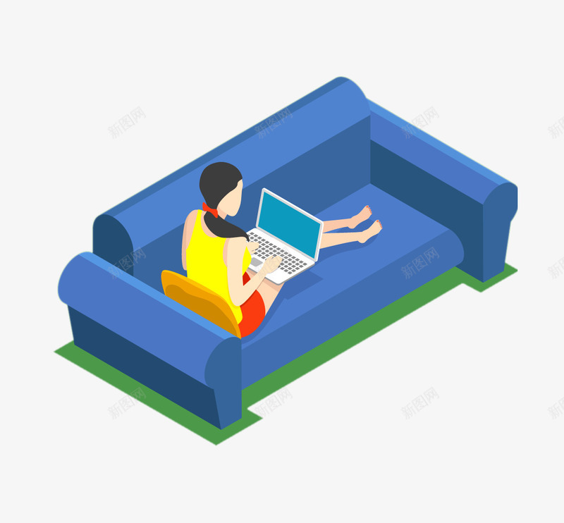 坐在沙发上网的人png免抠素材_新图网 https://ixintu.com 人物上网 手绘卡通 沙发 网络科技