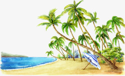 游玩风景照沙滩边上的大树图标高清图片