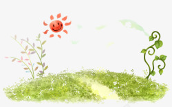绿色彩墨田园风卡通太阳高清图片