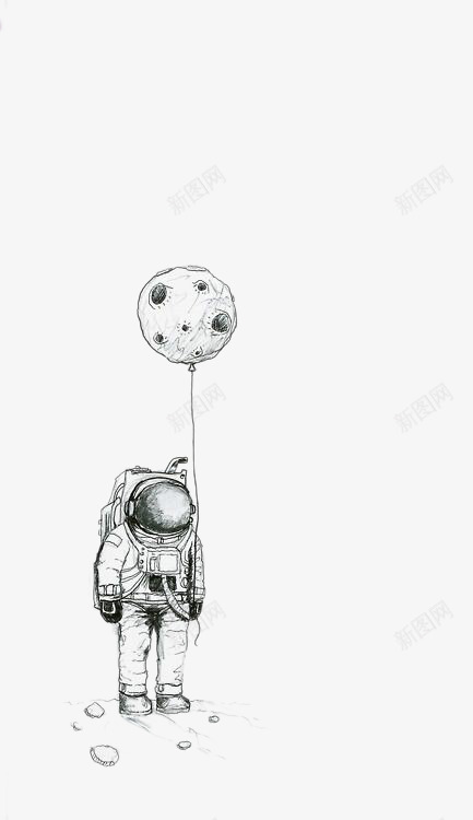 拽着星球气球的宇航员png免抠素材_新图网 https://ixintu.com 创意插画设计 卡通手绘 宇航员 星球 气球
