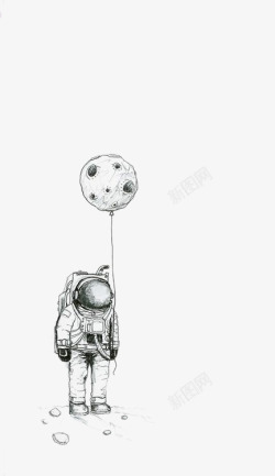 卡通手绘外太空宇航员拽着星球气球的宇航员高清图片