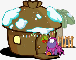 褐色小楼褐色卡通冬季积雪小屋高清图片