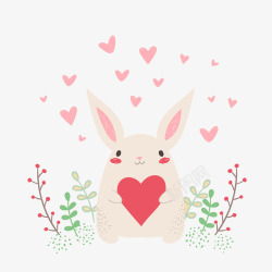 抱着两只兔子一个抱着爱心的卡通兔子矢量图高清图片