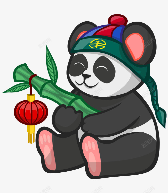 卡通手绘可爱戴帽子熊猫玩竹子png免抠素材_新图网 https://ixintu.com 卡通的动物 可爱的熊猫 手绘的熊猫