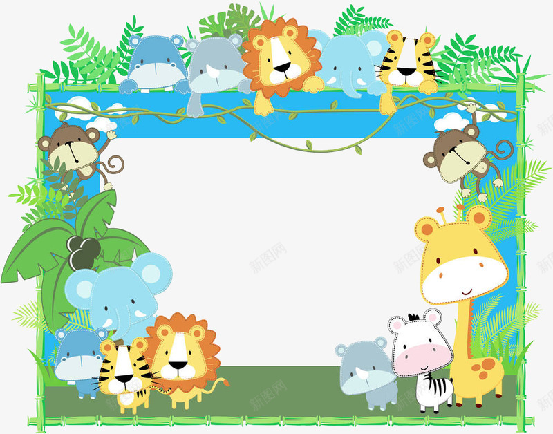 边框旁的动物png免抠素材_新图网 https://ixintu.com 动物 动物园 动物王国 动物群 卡通 插画 森林物种 物种 群体 边框 野生