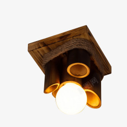 美式吸顶灯过道走廊阳台灯创意中式实木竹子高清图片