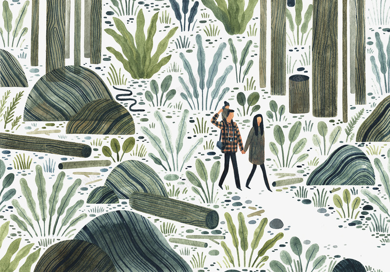 一家三口在森林里散步png免抠素材_新图网 https://ixintu.com 一家三口 手绘树林 散步 森林