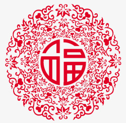 红色春节福字花纹素材